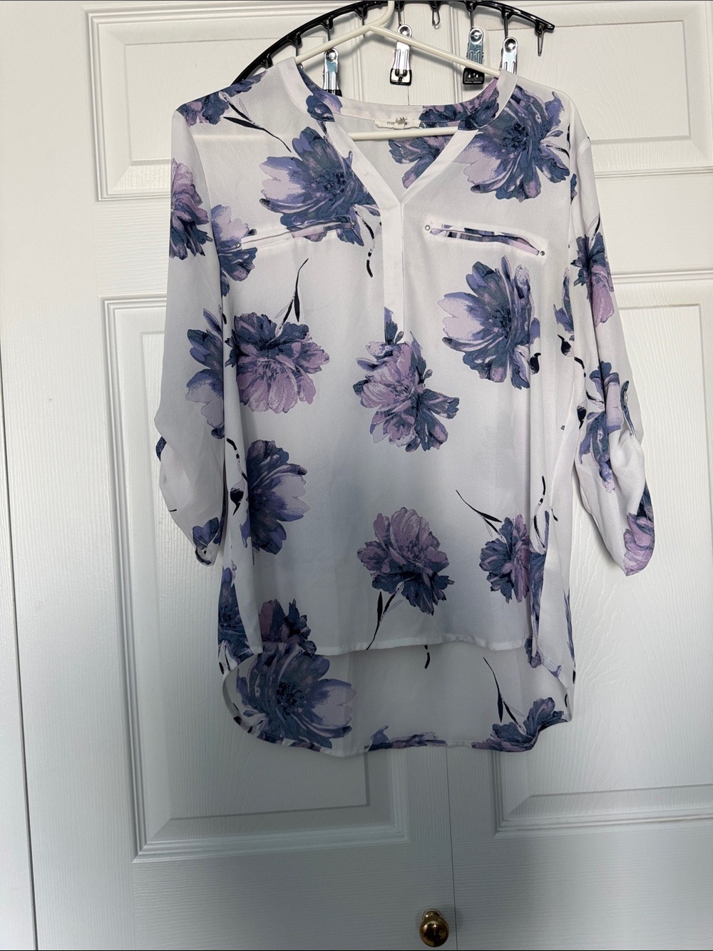 Maurices White Blouse with Purple Floral Print